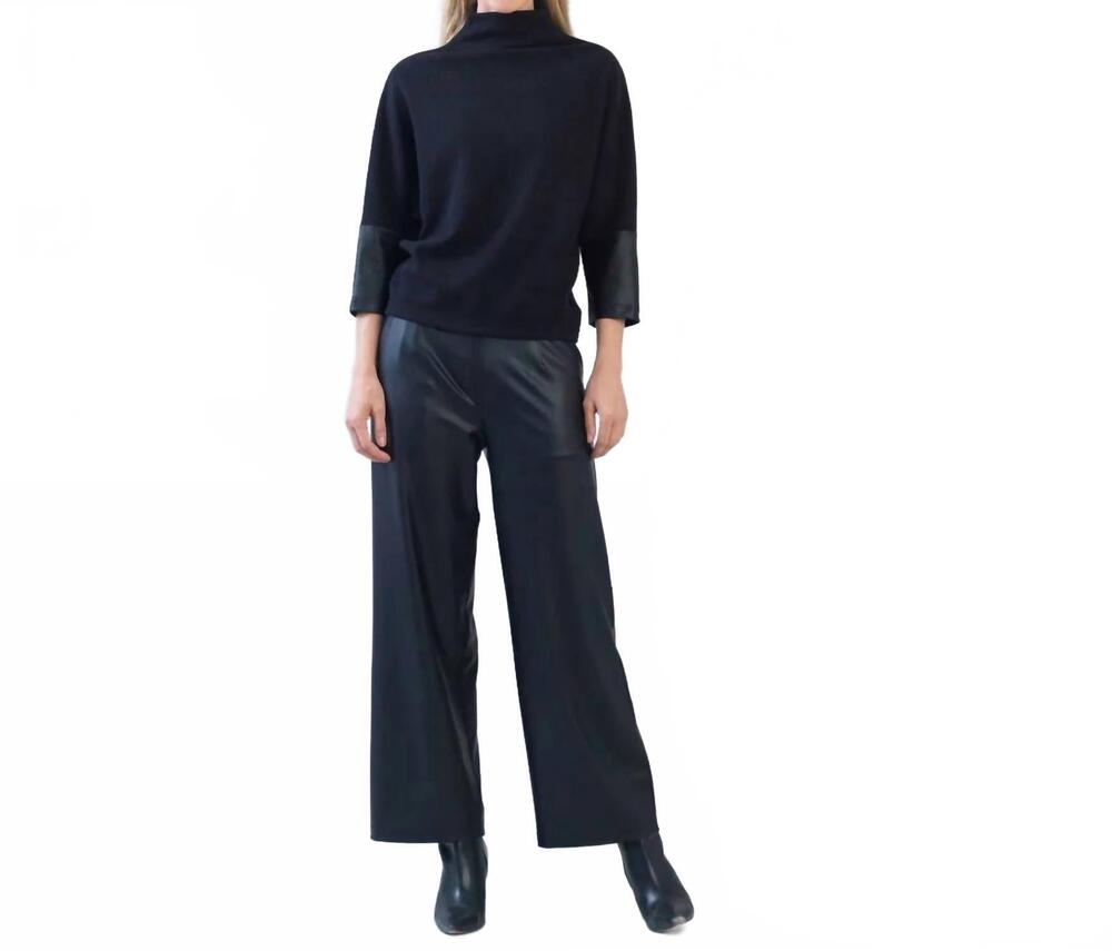 NEW CLARA SUN WOO plush ribbed liquid leather cuff sweater in black